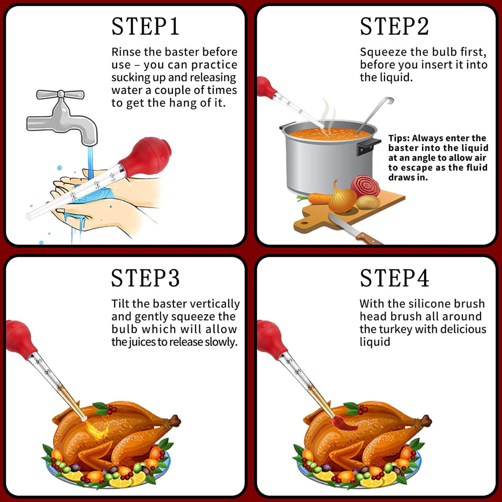 Turkey Baster, Premium Baster Tool for Cooking-Baster Syringe for Home Baking and Roaster Turkey, Include Detachable Silicone Bulb, 2 Meat Marinade Injector Needles for Thanksgiving