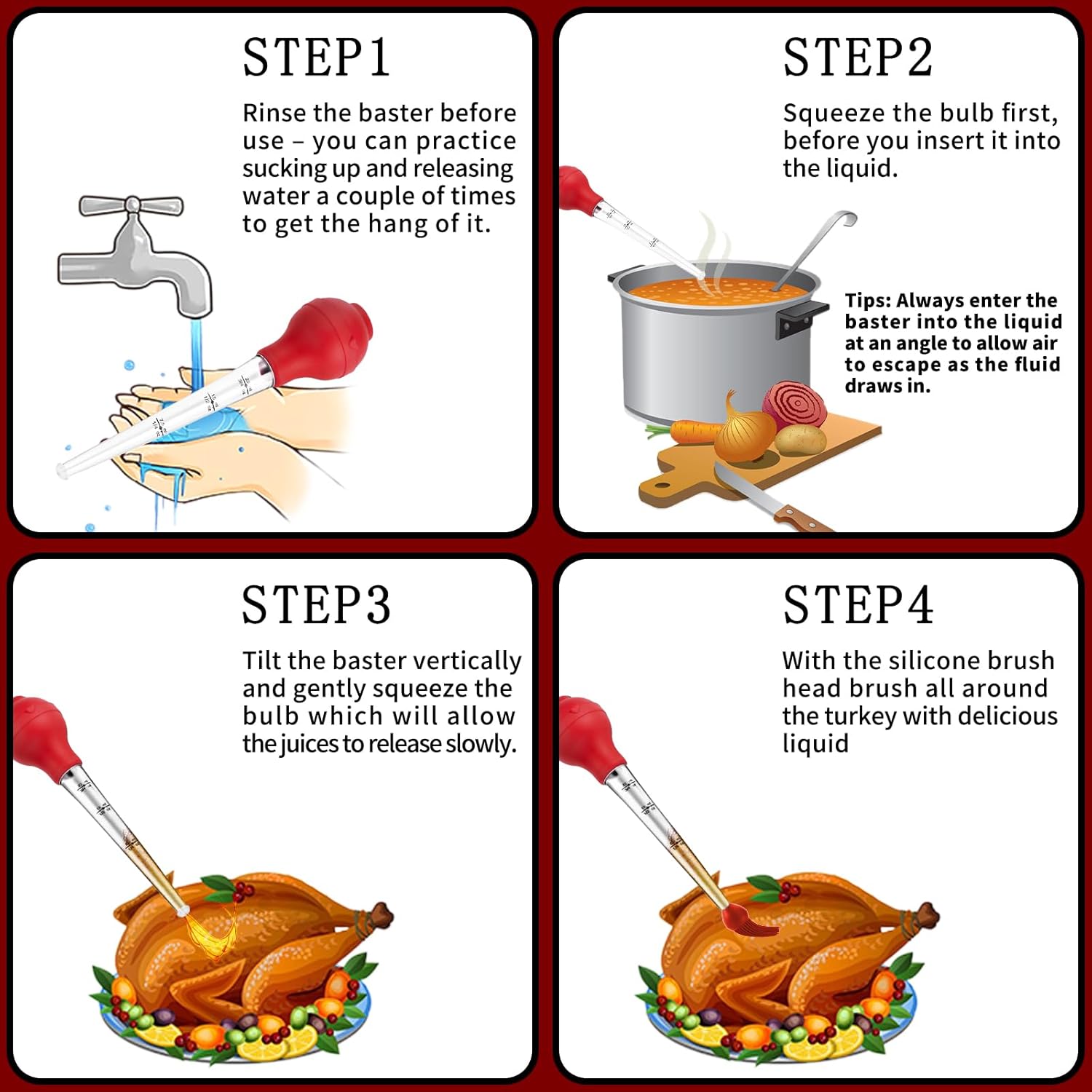 Turkey Baster, Premium Baster Tool for Cooking-Baster Syringe for Home Baking and Roaster Turkey, Include Detachable Silicone Bulb, 2 Meat Marinade Injector Needles for Thanksgiving