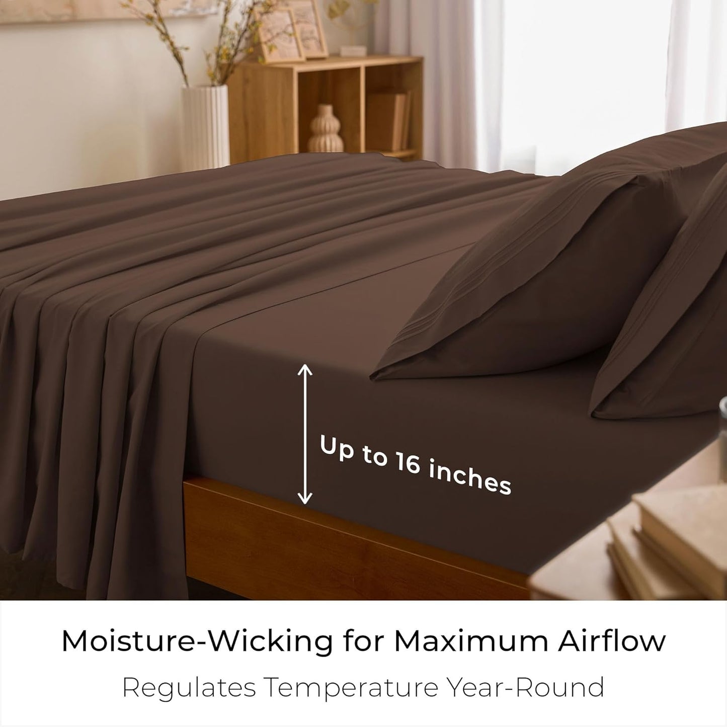 Mellanni Full Sheets Set - 4 PC Iconic Collection Bedding - Hotel Luxury, Extra Soft, Cooling Bed Sheets - Wrinkle, Fade, Stain Resistant (Full, Brown)