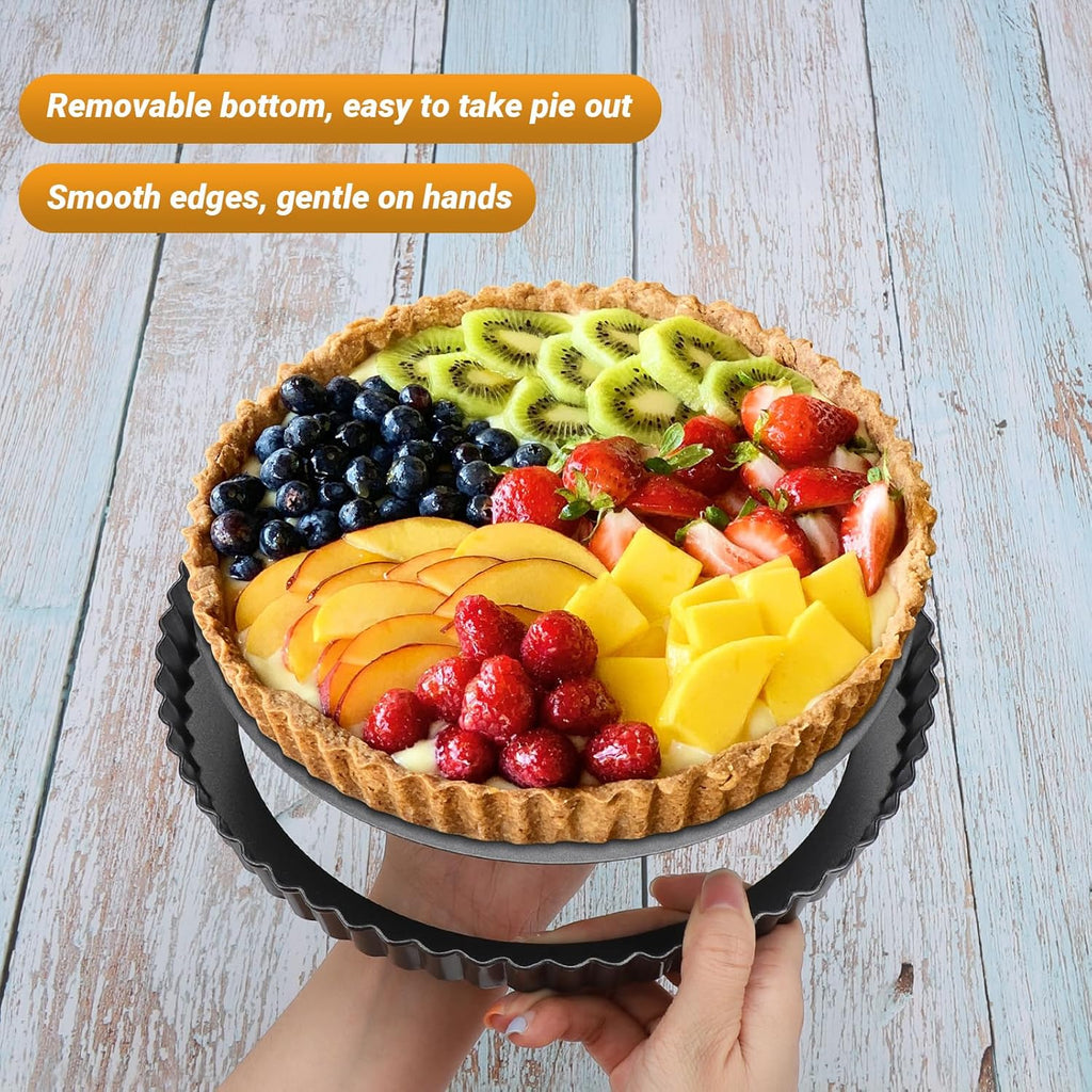 Beasea Tart Pan 9 Inch with Removable Bottom, 4pcs Nonstick Carbon Steel Round Quiche Pie Pans for Baking Tart Quiche Desserts