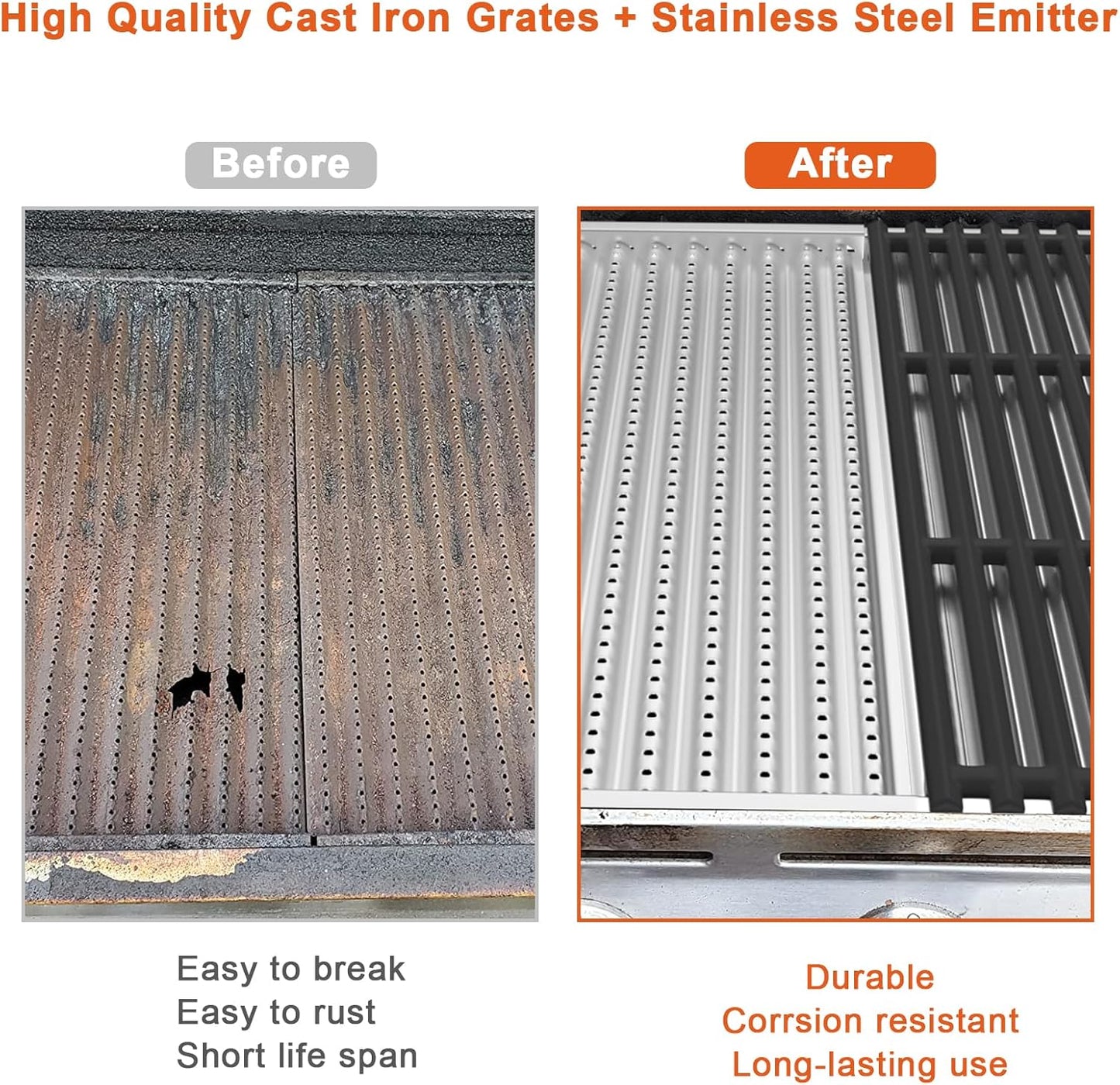 Cooking Grid Grates and Emitter Plates Replacement Parts for Charbroil TRU-Infrared Grills 3 4 Burner 463241314 433243911 463210011 463210312 G515-4700-W1, G515-4800-W1,Cast Iron