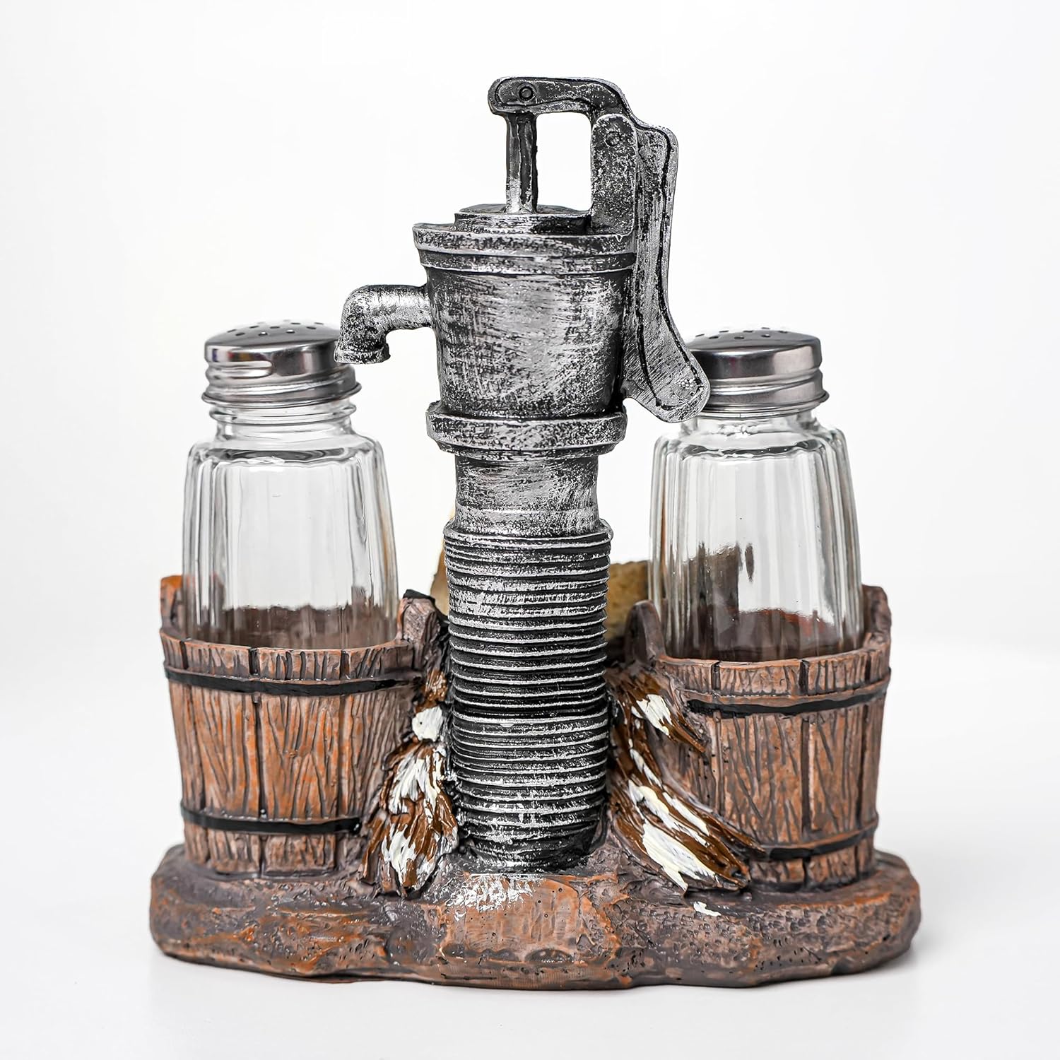 Rustic Salt And Pepper Shakers Set - Salt And Pepper Dispenser with Resin Hen Well Figurine And Statues Holder - Farmhouse Kitchen DéCor with Glass Spice Jars