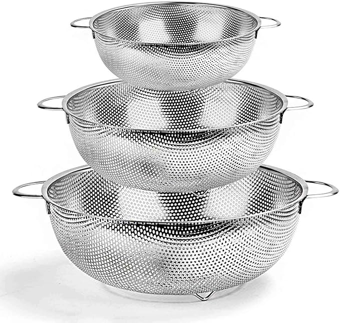 TeamFar Colander Set of 3, Stainless Steel Perforated Metal Colander Strainer by TeamFar