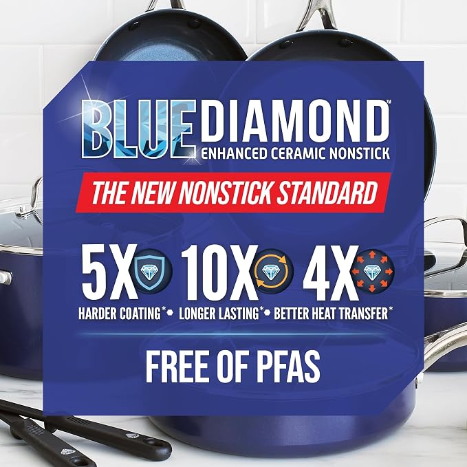 Blue Diamond 11" Nonstick Square Griddle Pan, Non Toxic PFAS-Free Diamond - Image 9