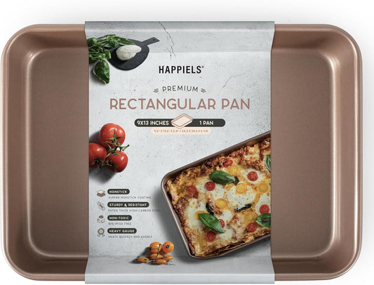 Nonstick Non Toxic 9x13 in Baking Pan for oven | Cake Mold 9 x 13 Non Stick Nontoxic | Carbon Steel Gold Brownies Pans 13x9 inches | Rectangle Brownie Tray 9 by 13 inch | Baking Ware