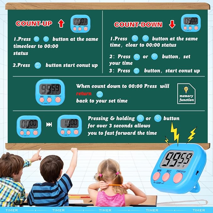 Mwellewm Digital Timers for Classroom Kitchen Timers for Cooking Small Magnetic - Image 6