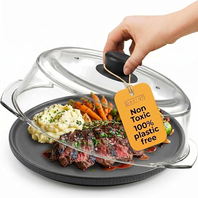Bezrat Microwave Tall Glass Plate Cover | Splatter Guard Lid by Bezrat
