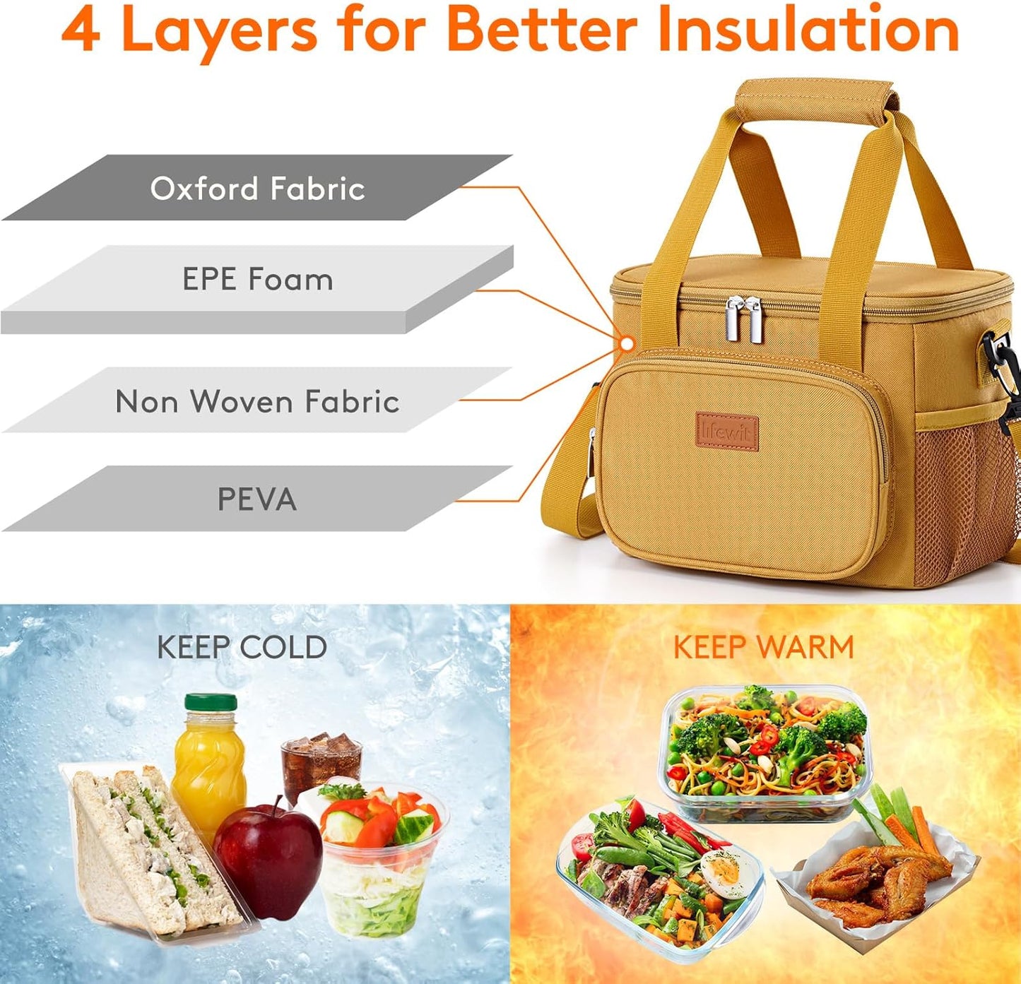 Lifewit Medium Lunch Bag Insulated Lunch Box Soft Cooler Cooling Tote for Adult Men Women, Brown 12-Can (9L)