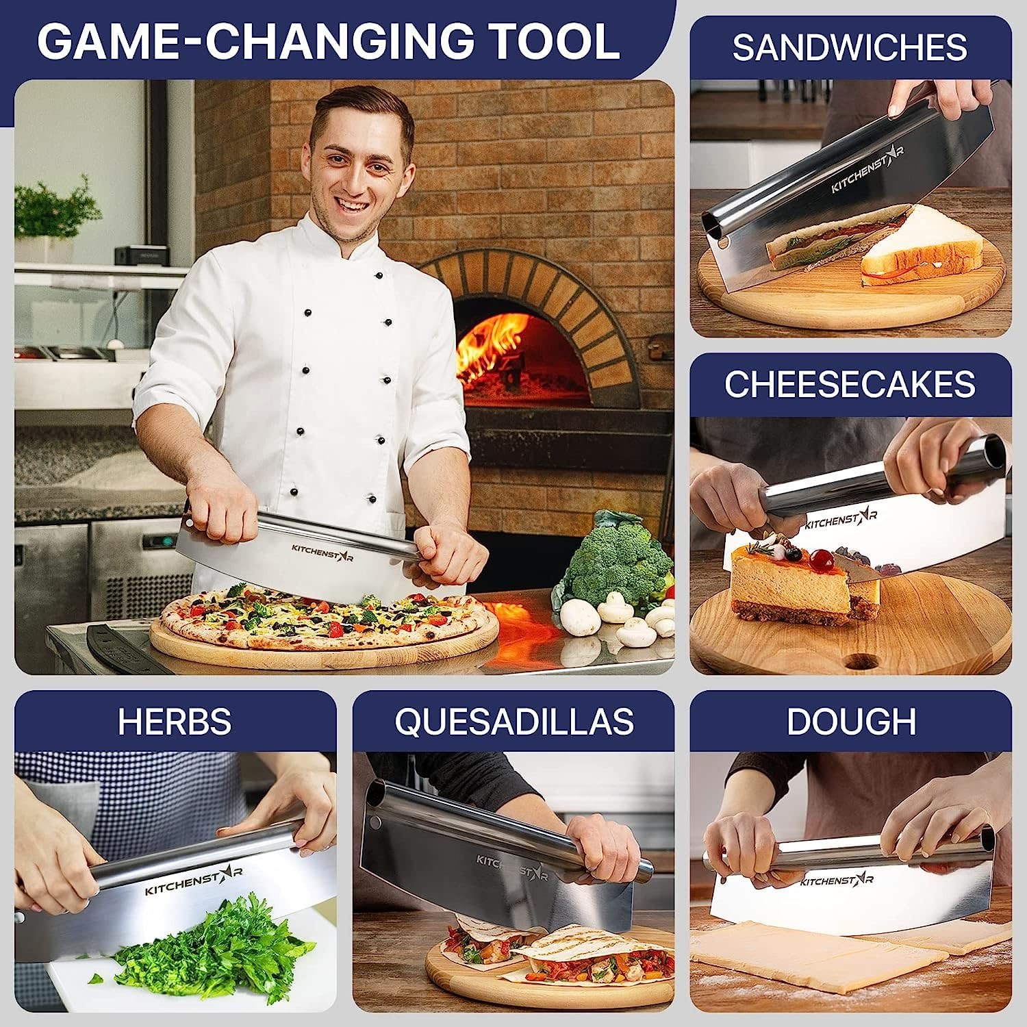 12" Pizza Making Kit (Set of 2) - 12" Pizza Cutter Rocker Knife with Blade Cover + 9.5" Stainless Steel Pizza Peel with Folding Handle- Ultimate Pizza Oven Accessories