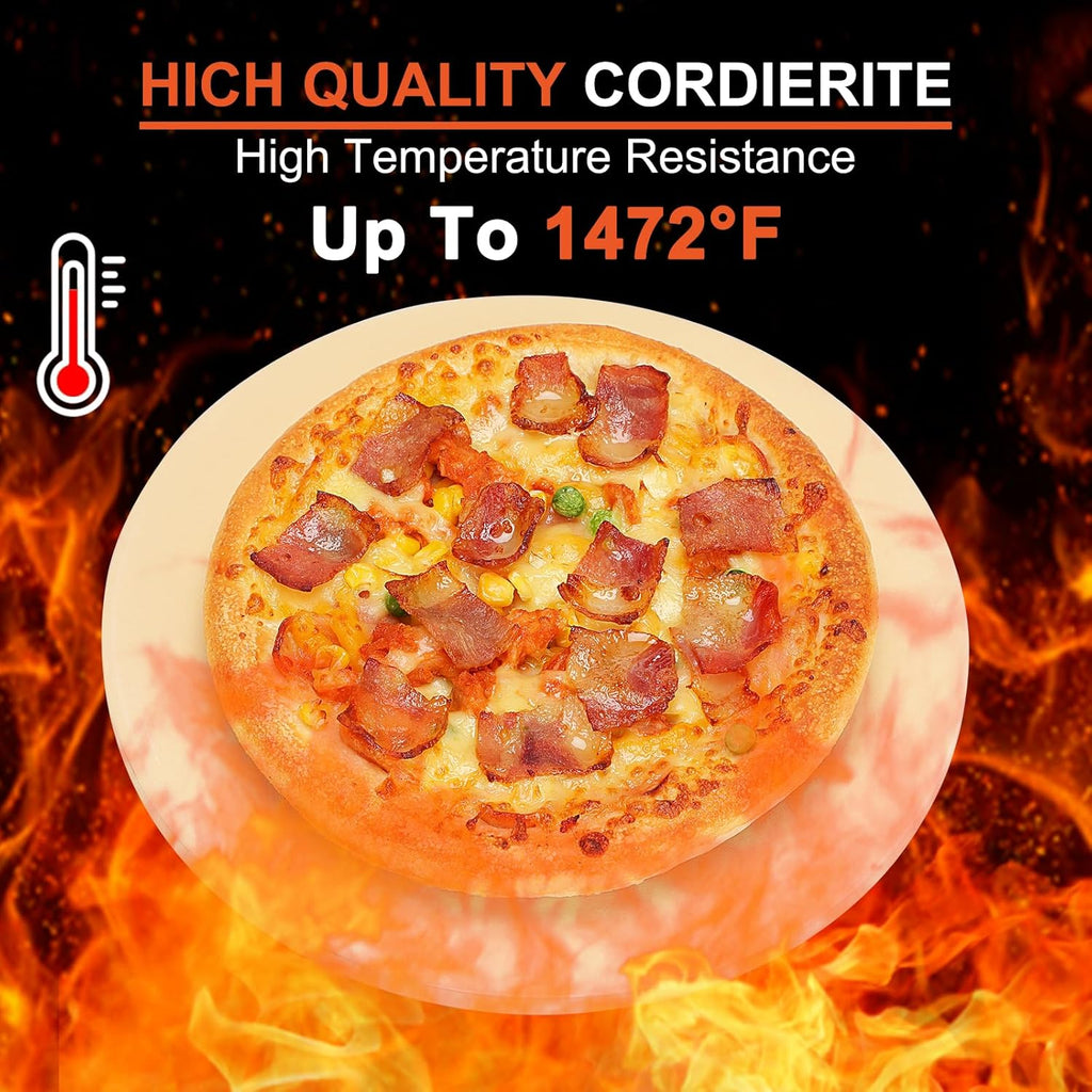 Small 12 inch Round Pizza Stone,for RV Camper Oven,Round baking stone Grill,Can make pizza, bread, pies,BBQ, Durable and Safe, Give away Plastic Scraper
