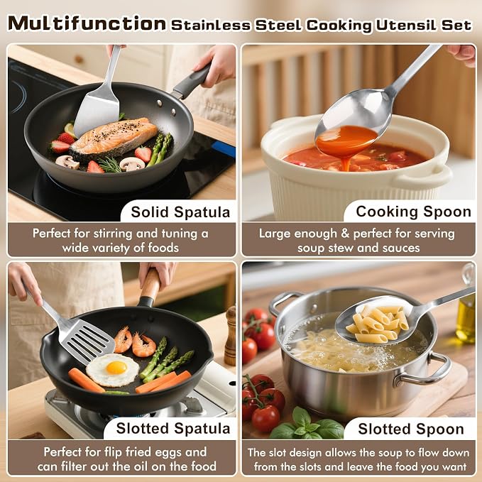 4 Pcs Cooking Utensils Set, Stainless Steel Kitchen Utensils, Heat Resistant - Image 7
