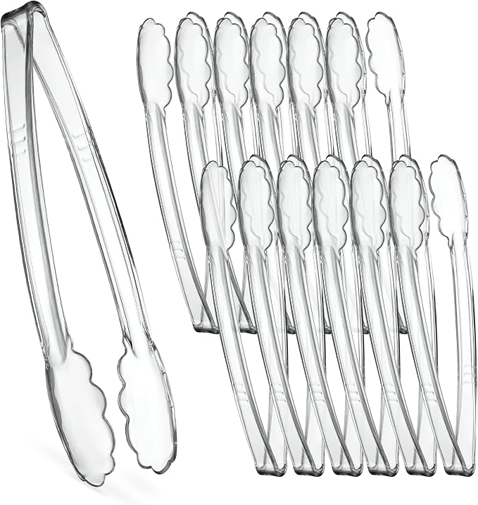 Plasticpro 12'' Serving Tongs Heavy Duty Reusable Kitchen and BBQ Clear Serving by PLASTICPRO