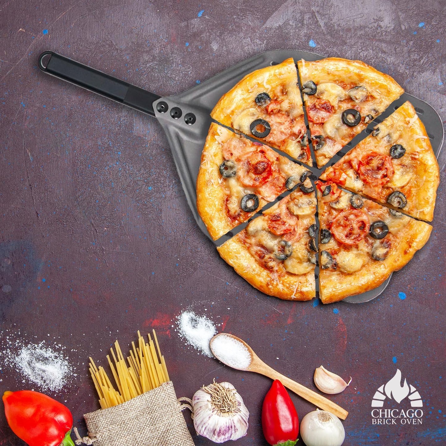 Perforated Pizza Peel - 12"x15" Anodized Aluminum Pizza Steel, 11" Handle, 26" Overall Length - Ideal Pizza Turning Peel for Pizza Oven, Brick Oven, Baking Bread