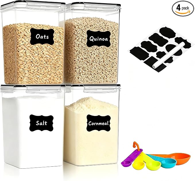 4 Pieces 6.5L / 220 oz Large Food Storage Containers, BPA Free Plastic Airtight by stusgo