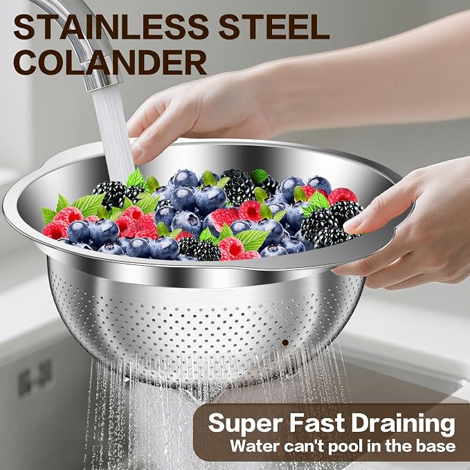 Stainless Steel Colander for Kitchen, Stainless Steel Strainer, Pasta Strainer - Image 7
