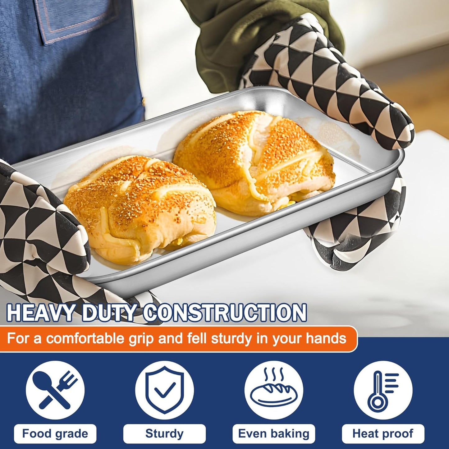 P&P CHEF 10.5 Inch Baking Cookie Sheet, Oven Pan Tray Stainless Steel Sheet Pan for Kitchen, Oven Bakeware for Multi Uses, Shiny Look & Dishwasher Safe, Healthy & Heavy Duty, 2Pcs