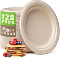 Gezond Compostable Small Paper Plates 6 Inch 125 Pack Dessert Plates Disposable Heavy-duty Made of Sugarcane Fiber