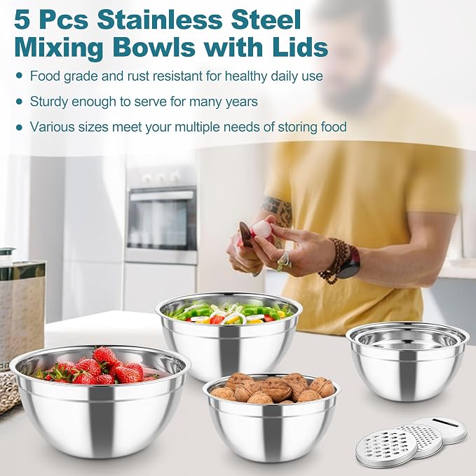 TeamFar Mixing Bowls, Stainless Steel Salad Serving Bowl - Image 6