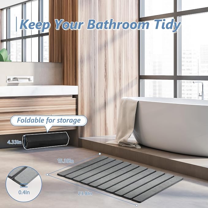 AWW Foldable Stone Bath Mat, Super Absorbent Diatomaceous Earth Mats, Non-Slip - Image 5