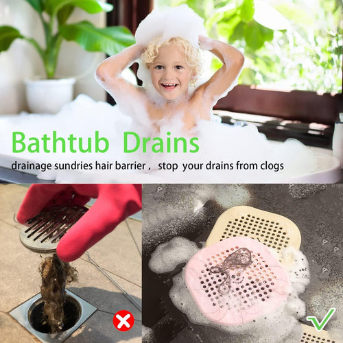 2 Pack Shower Drain Hair Catcher Silicone Drain Protector Hair Stopper with Suction Cup for Shower Kitchen Bathroom Black Grey