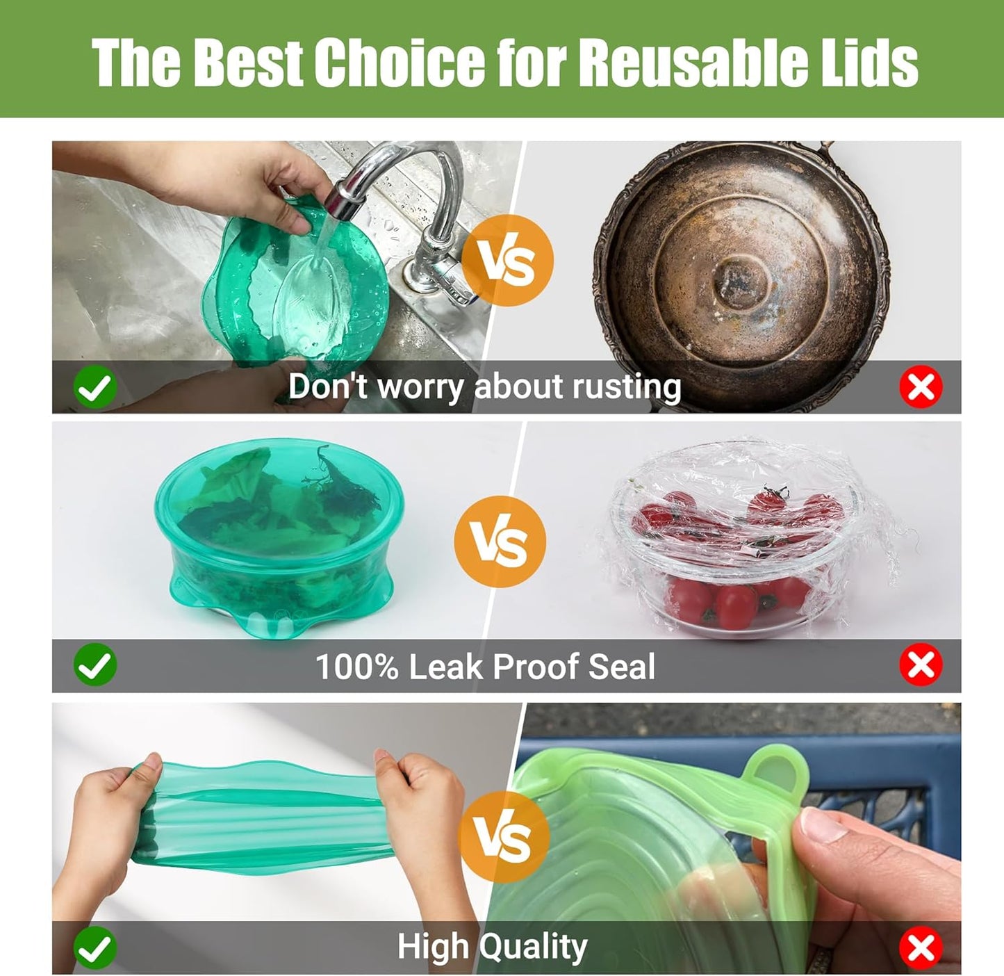 Silicone Stretch Lids for Food Storage in Fridge, Reusable Elastic Bowl Covers for Cup, Cans, Jars, Round & Rectangle Container, Food Grade Silicone Microwave Food Cover, Heat-Resistant, 6PCS