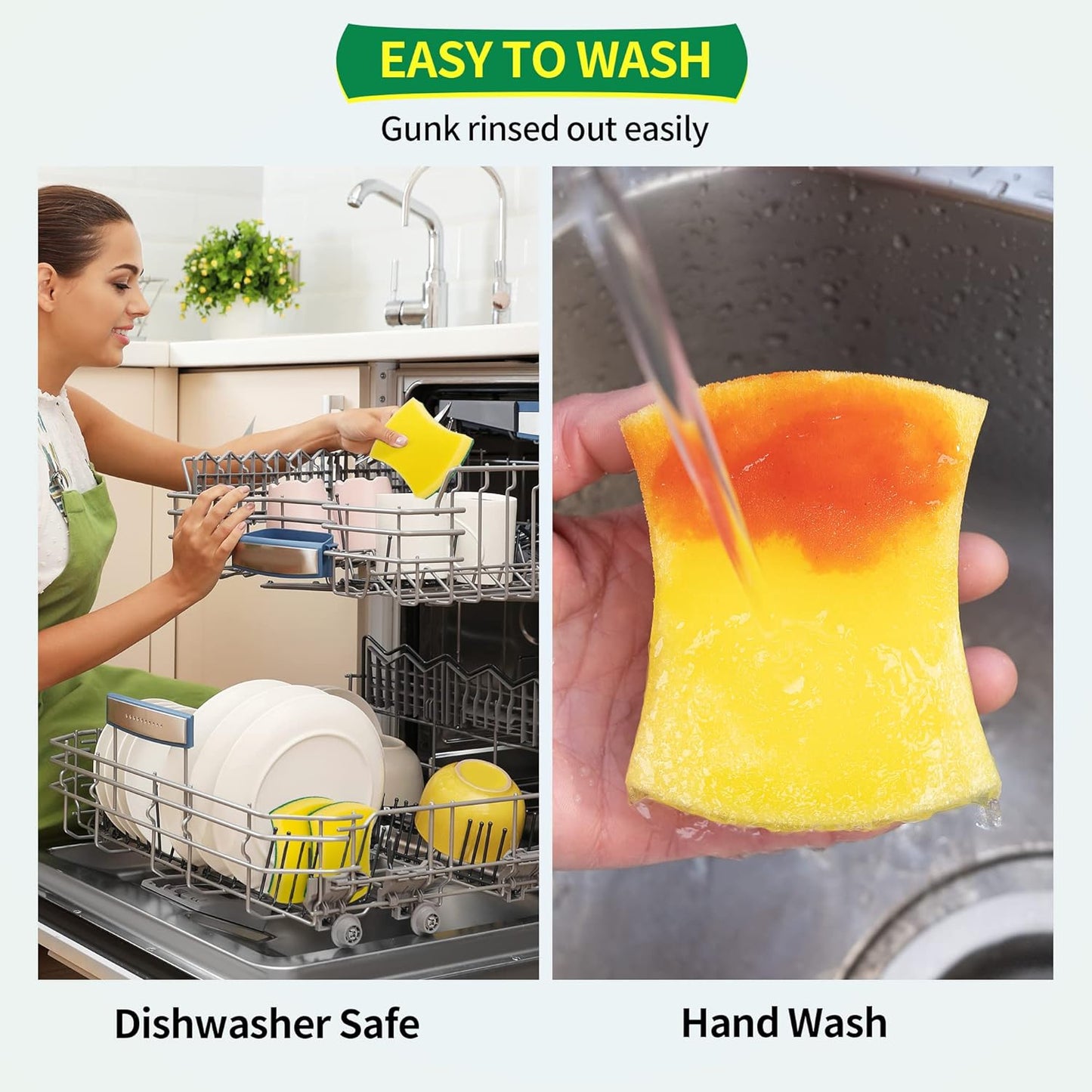 HOMERHYME Heavy Duty Scrub Sponges 24 Pack, Double-Side Design, Long-Lasting Kitchen Sponges, High Density Dish Sponge.