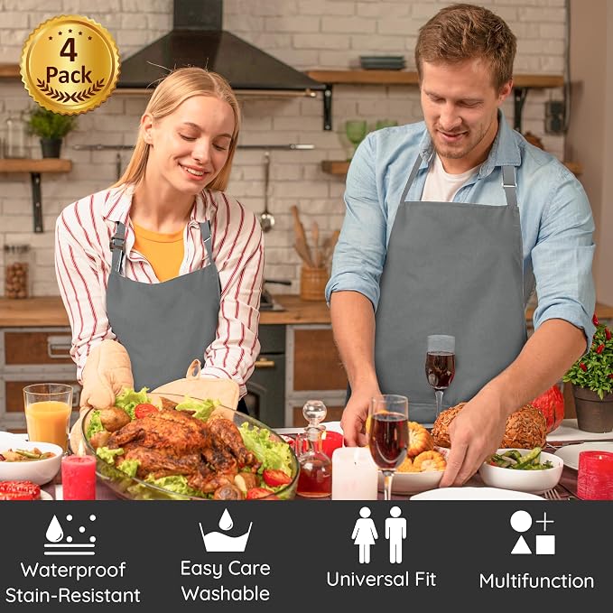 4 Packs Chef Apron, Waterproof Apron, Adjustable Aprons - Image 2