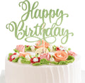 Happy Birthday Cake Toppers 9 Inch Glitter Happy Birthday Cake Pick for Birthday Anniversary Theme Party Cake Decorations Supplies - Olive Green
