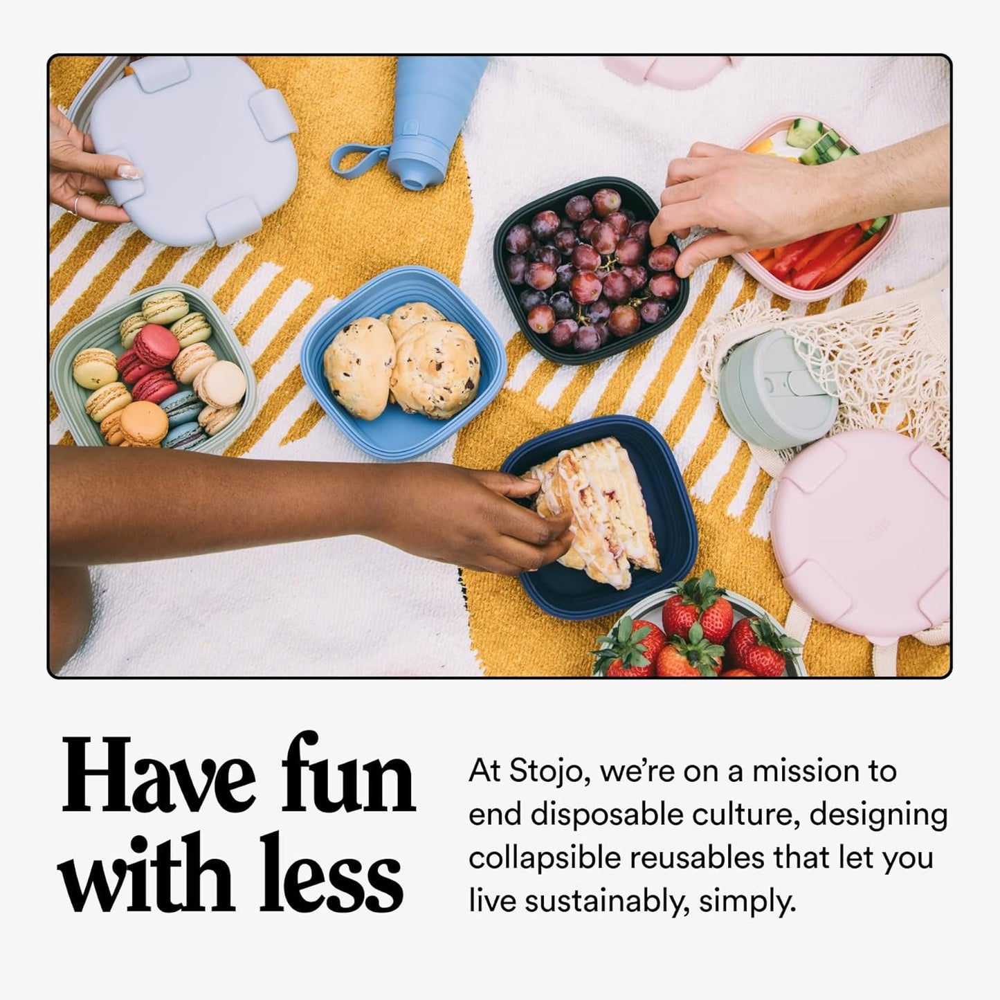 STOJO Collapsible Sandwich Box – 24oz, Reusable Food Storage Container, Silicone Bowl for Hot/Cold Food – Meal Prep, Lunch, Camping, Hiking – Dishwasher Safe (Set of 5, Translucent Eucalyptus)