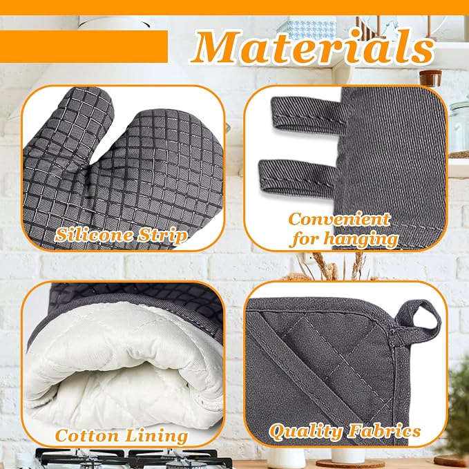 4 Pcs Oven Mitts and Pot Holders, Kitchen Long Oven Glove High Heat Resistant - Image 3