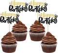 Ephlyn 24Pcs Happy Birthday Cupcake Toppers Double Layer Glitter Happy Birthday Cake Decorations for Celebrating Baby Shower Theme Kids Boys Girls Birthday Party Cake Decorations Supplies Black Gold