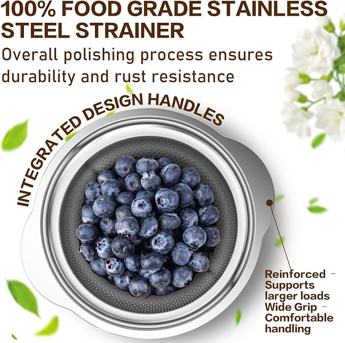Stainless Steel Colander for Kitchen, 5 Quarts Stainless Steel Strainer - Image 4