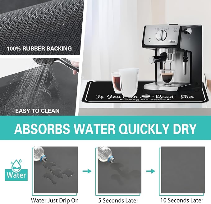 Coffee Bar Mat for Countertops 18inx24in, Absorbent Hide Stain Anti-Slip Cafe - Image 4