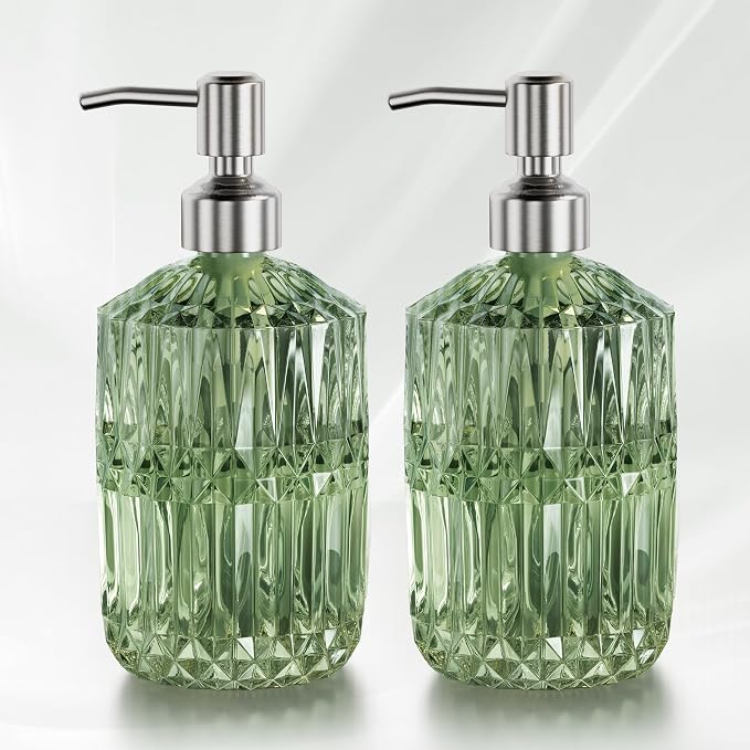 AmazerBath Soap Dispenser, 2 Pack Green Glass Soap Dispenser by AmazerBath