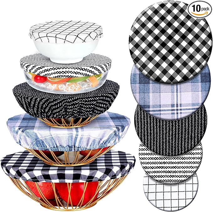 Patelai 10 Pcs Bowl Covers Reusable in 5 Size Stretch Cloth Fabric Elastic Food by Patelai