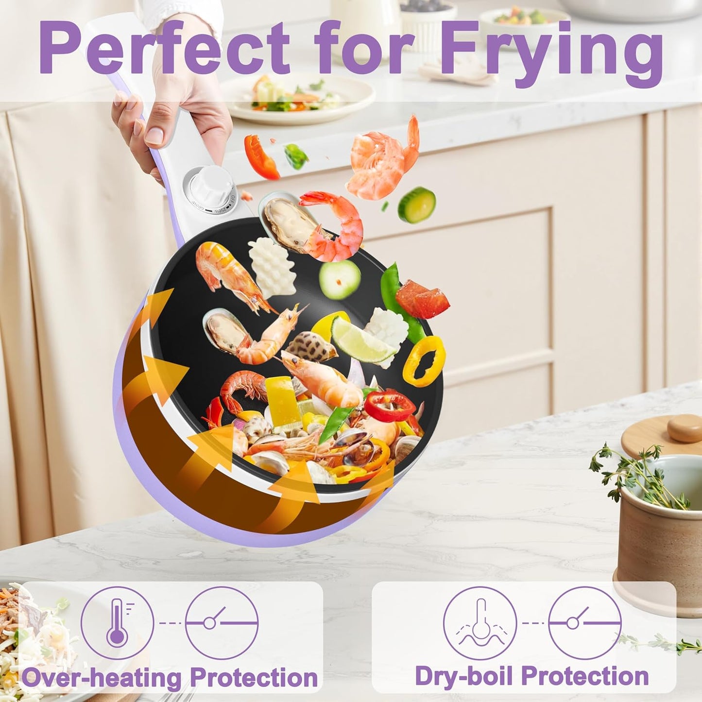 Dezin Hot Pot Electric Upgraded, Non-Stick Sauté Pan, Rapid Noodles Electric Pot, 1.5L Mini Portable Hot Pot for Steak, Egg, Fried Rice, Ramen, Oatmeal, Soup with Power Adjustment