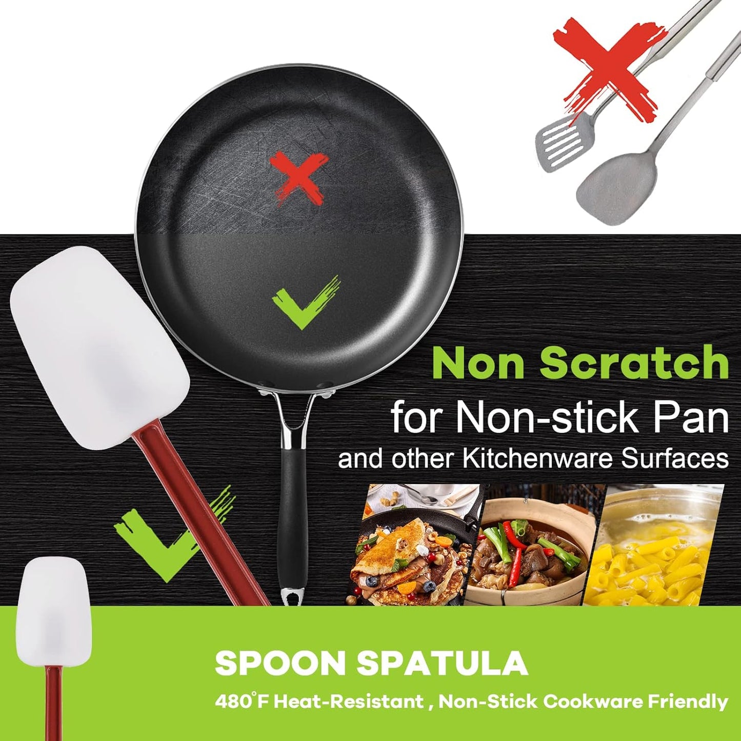 Silicone Rubber Spatula and Spoon Set of 3, High Heat, Commercial Use (3 x 9.5 Inches)