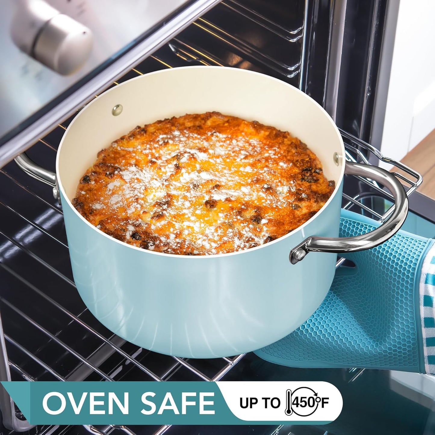 MICHELANGELO Stock Pot with Lid, 6 Quart Cooking Pot with Ceramic Coating, Nonstick Ceramic Soup Pot with Lid, Induction Compatible - 6QT Stockpot, Blue