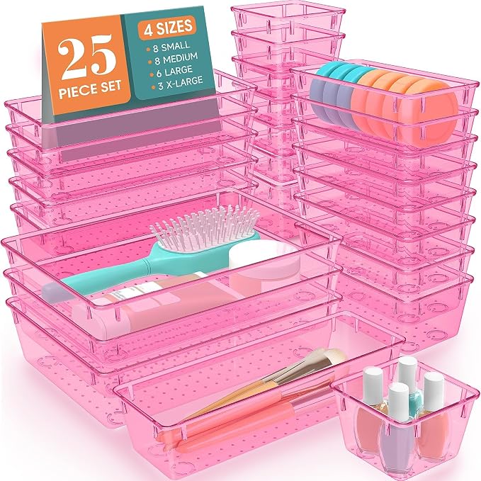 SpaceHacks 25 PCS Plastic Drawer Organizer Set, 4-Size Versatile Organizer by SpaceHacks