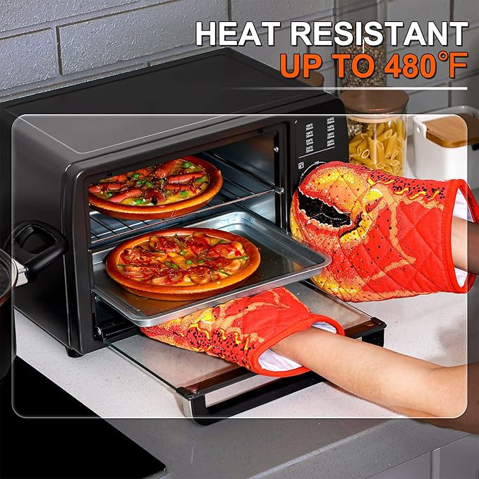 4 Pcs Lobster Claw Oven Mitts and Pot Holders Quilted Cotton Lining Design Heat - Image 5
