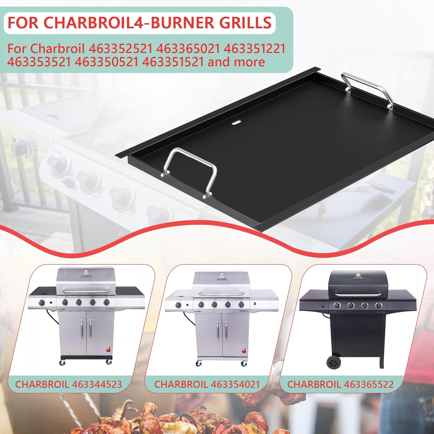 463365021 Full Size Griddle Insert for Charbroil Performance 4 Burner Grill 463365522 463354021 463352521 Parts Carbon Steel Flat Top Griddle Plate for Charbroil G426-0004-W1 G426-0005-W1 17''x 24.6''