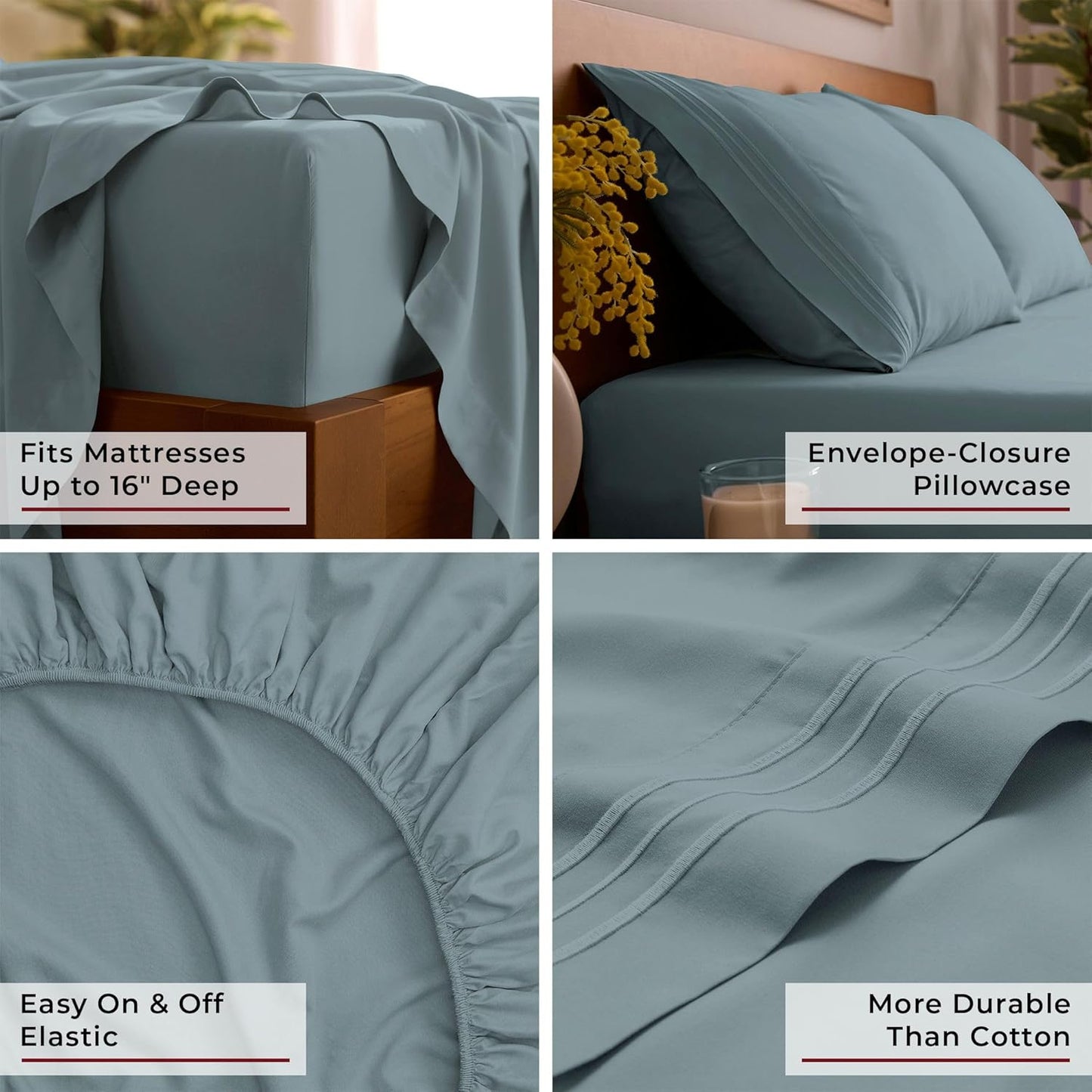 Mellanni Queen Sheets Set - 4 PC Iconic Collection Bedding - Hotel Luxury, Extra Soft, Cooling Bed Sheets - Wrinkle, Fade, Stain Resistant (Queen, Spa Blue)