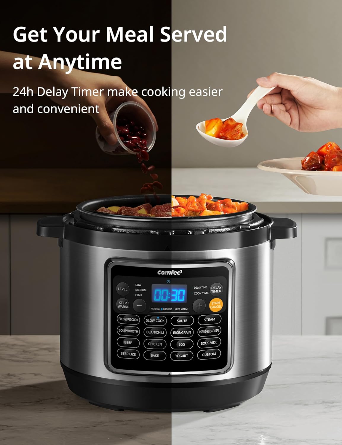 COMFEE’ 16 in 1 Electric Pressure Cooker Instant Multi Cooker Olla de Presion Non-Stick Pot Yogurt Maker Rice Cooker Sauté Steamer 8 Quarts Stainless Steel