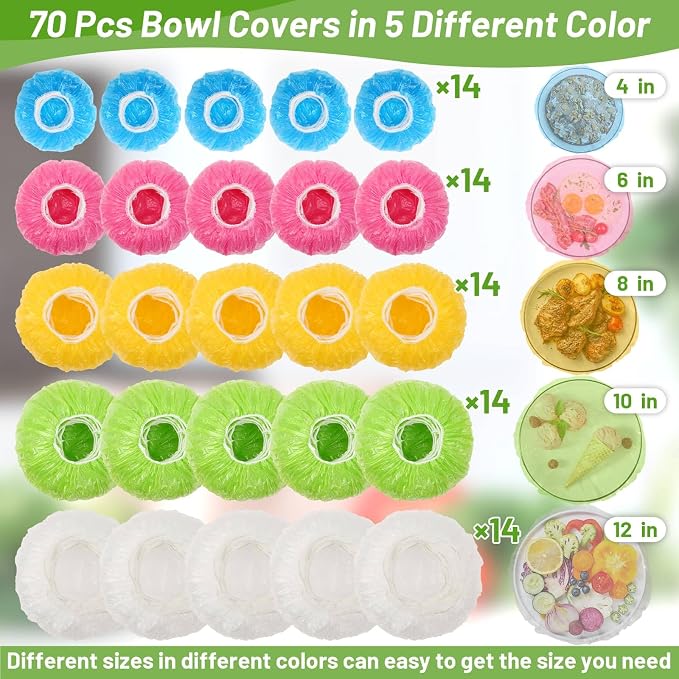 70 Pcs Bowl Covers, 5 Size Plastic Food Covers - Image 4