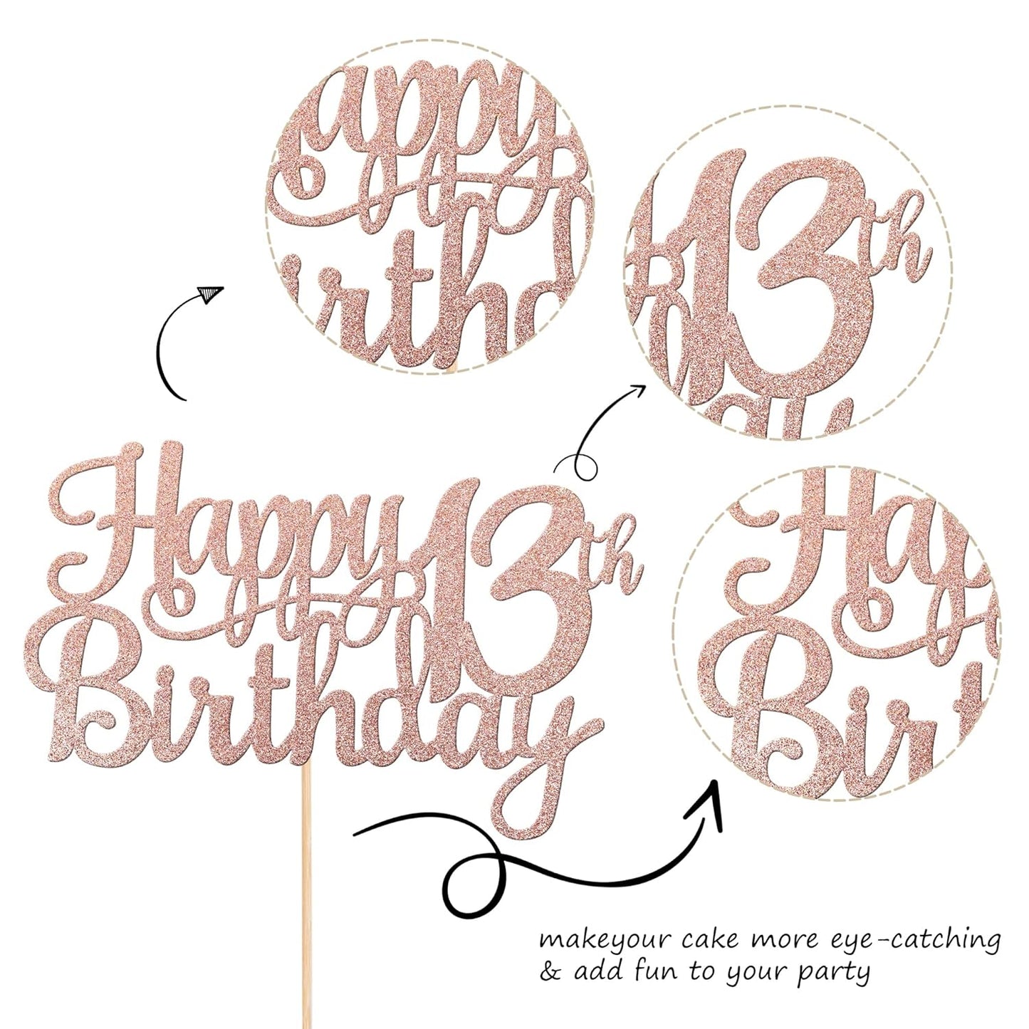 1 PCS Happy 13th Birthday Cake Topper Glitter Cheers to 13 Years Birthday Cake Pick Official Teenager 13 Fabulous Cake Decoration for Happy 13th Birthday Theme Party Decorations Supplies Rose Gold