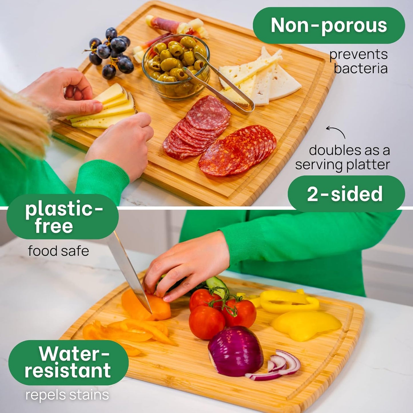 GREENER CHEF 12 Inch Bamboo Cutting Board with Lifetime Replacements - Small Wooden Chopping Board for Kitchen, Butcher Block, Meat, Veggies, and Charcuterie