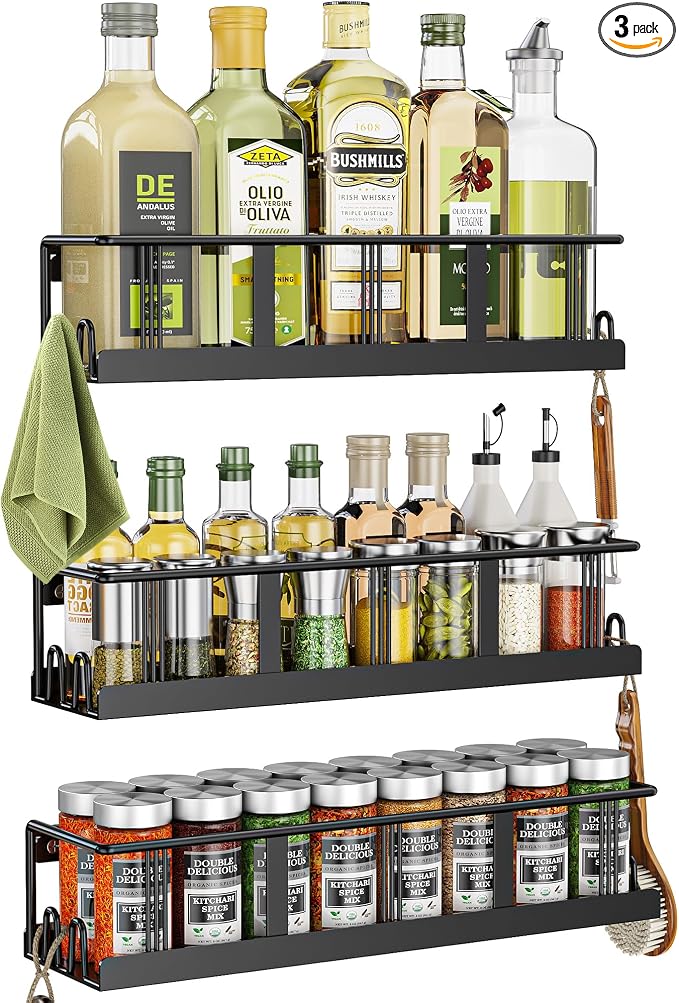Bunoxea Spice Rack Wall Mounted 3 Pack, Space-Saving Spice Organizer by Bunoxea