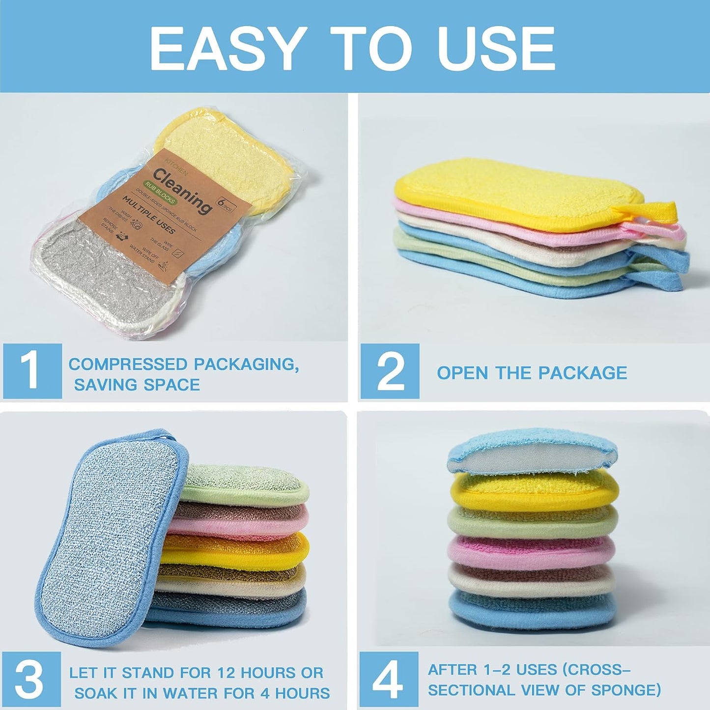 Dish Sponge Kitchen Sponges,Scrub Sponges,Double Sided Cleaning,Non Scratch,Ultra fine Fiber Wiping+Stainless Steel Wire to Remove Stubborn Stains,Durable Thickening (Large 6-Pack)