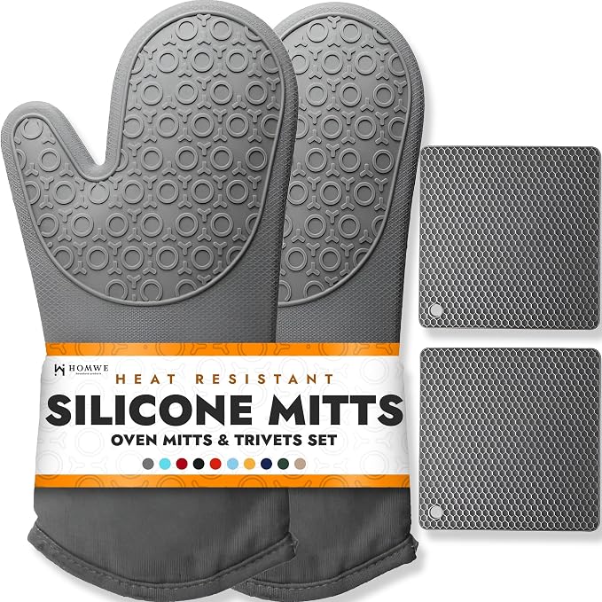 BPA-Free Soft Silicone 4 Piece Oven Mitts & Trivets Set by HOMWE