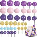 BEISHIDA 40 Pcs Foam Ball Cake Toppers with Sticks Mini Cake Decorations for Birthdays, Weddings, Baby Showers, DIY Baking Supplies, Anniversary Party (Purple, Rose, Gold, Blue)